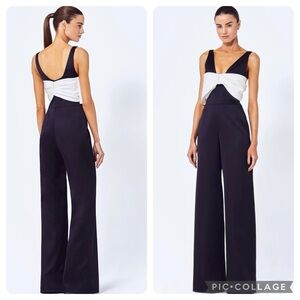 Alexis Marinna Black White Wide Leg Sleeveless V-Neck Cocktail Jumpsuit